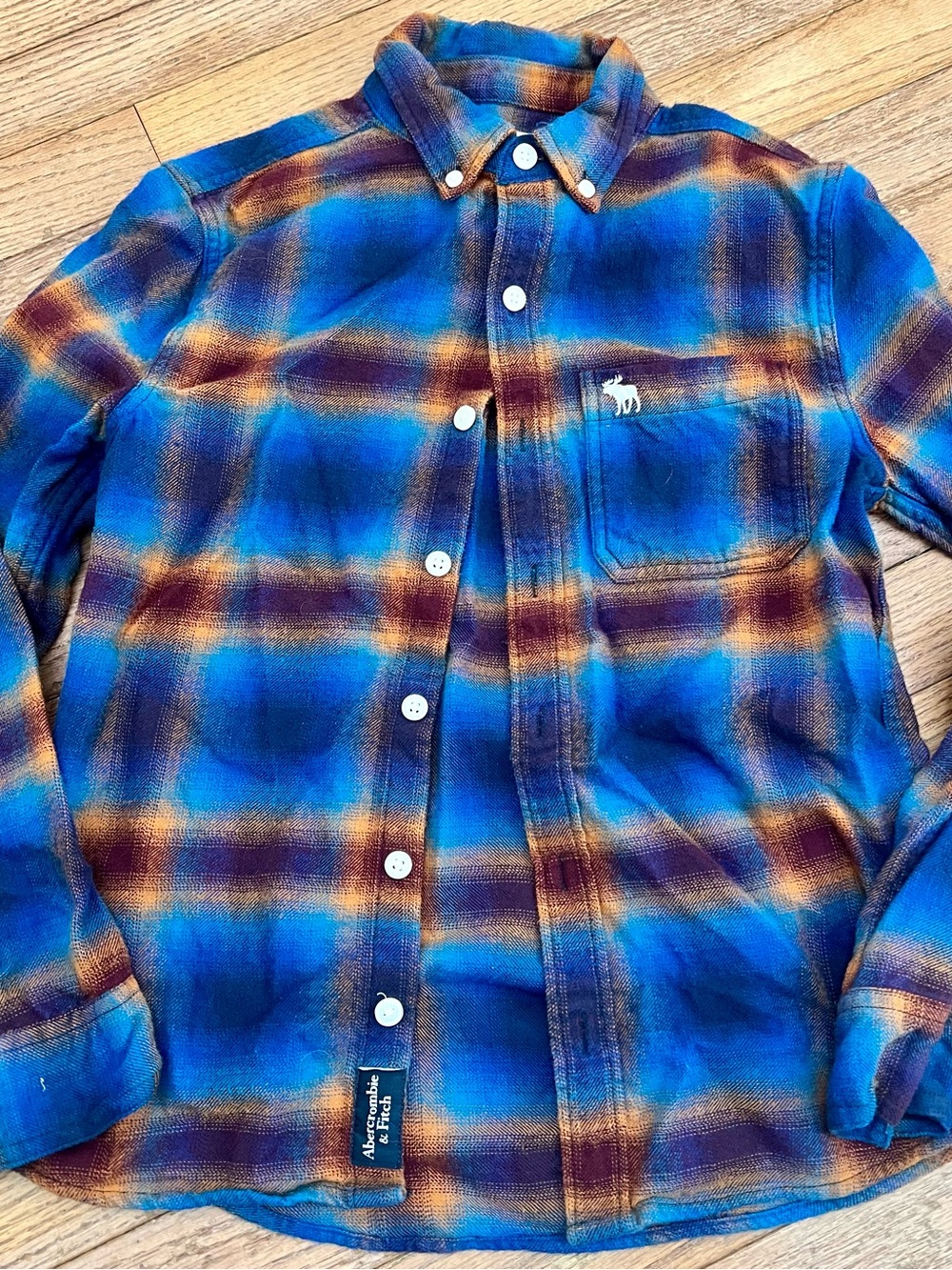 abercrombie kids Blue and Brown Plaid Button-Down Shirt 9/10